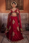 Buy_Kapda Dori_Maroon Sequins, Stones, Embroidery V-neck Designer Lehenga Set 