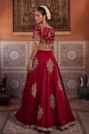 Shop_Kapda Dori_Maroon Sequins, Stones, Embroidery V-neck Designer Lehenga Set _at_Aza_Fashions