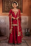 Buy_Kapda Dori_Red Sequins, Pearls Square Neck Dabka Embroidered Kurta Set _at_Aza_Fashions
