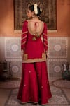 Shop_Kapda Dori_Red Sequins, Pearls Square Neck Dabka Embroidered Kurta Set _at_Aza_Fashions