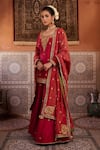 Kapda Dori_Red Sequins, Pearls Square Neck Dabka Embroidered Kurta Set _Online_at_Aza_Fashions
