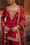 Buy_Kapda Dori_Red Sequins, Pearls Square Neck Dabka Embroidered Kurta Set _Online_at_Aza_Fashions