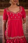 Kapda Dori_Fuchsia Silk Pearls, Sequins, Embroidery Round Neck Pink Dabka Lehenga Set _Online_at_Aza_Fashions