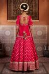 Shop_Kapda Dori_Fuchsia Silk Pearls, Sequins, Embroidery Round Neck Pink Dabka Lehenga Set _at_Aza_Fashions