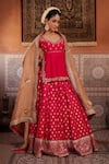 Buy_Kapda Dori_Fuchsia Silk Pearls, Sequins, Embroidery Round Neck Pink Dabka Lehenga Set _at_Aza_Fashions