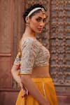 Buy_Kapda Dori_Mustard Organza Sequins, Pearls, Beads Powder Blue And Yellow Lehenga Set _Online_at_Aza_Fashions