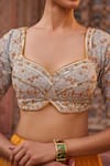 Kapda Dori_Mustard Organza Sequins, Pearls, Beads Powder Blue And Yellow Lehenga Set _at_Aza_Fashions