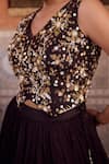 Buy_Kapda Dori_Brown Georgette, Silk Sequins, Pearls, Designer Lehenga Set With Waist Coat _Online_at_Aza_Fashions