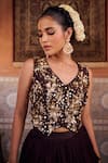 Shop_Kapda Dori_Brown Georgette, Silk Sequins, Pearls, Designer Lehenga Set With Waist Coat _Online_at_Aza_Fashions