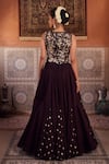 Shop_Kapda Dori_Brown Georgette, Silk Sequins, Pearls, Designer Lehenga Set With Waist Coat _at_Aza_Fashions