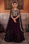 Buy_Kapda Dori_Brown Georgette, Silk Sequins, Pearls, Designer Lehenga Set With Waist Coat _at_Aza_Fashions