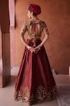 Shop_Kapda Dori_Maroon Sequins, Embroidery, Mirrors Plunge Neck Work Lehenga Set _at_Aza_Fashions
