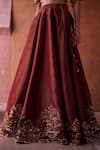 Buy_Kapda Dori_Maroon Sequins, Embroidery, Mirrors Plunge Neck Work Lehenga Set _Online_at_Aza_Fashions