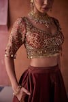 Buy_Kapda Dori_Maroon Sequins, Embroidery, Mirrors Plunge Neck Work Lehenga Set 