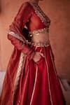 Kapda Dori_Maroon Sequins, Pearls, Zari Round Neck Embroidered Lehenga Set _at_Aza_Fashions