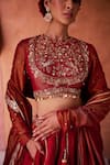 Buy_Kapda Dori_Maroon Sequins, Pearls, Zari Round Neck Embroidered Lehenga Set 