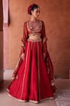 Buy_Kapda Dori_Maroon Sequins, Pearls, Zari Round Neck Embroidered Lehenga Set _at_Aza_Fashions