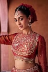 Shop_Kapda Dori_Maroon Sequins, Pearls, Zari Round Neck Embroidered Lehenga Set 