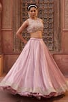 Shop_Kapda Dori_Blush Zari, Sequins, Pearls Round Neck Pink Embellished Lehenga Set _Online_at_Aza_Fashions