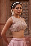 Kapda Dori_Blush Zari, Sequins, Pearls Round Neck Pink Embellished Lehenga Set _at_Aza_Fashions