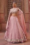 Buy_Kapda Dori_Blush Zari, Sequins, Pearls Round Neck Pink Embellished Lehenga Set _at_Aza_Fashions