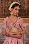Buy_Kapda Dori_Fuchsia Sequins, Pearls V-neck Banarsi Silk Lehenga Set _Online_at_Aza_Fashions