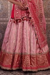 Shop_Kapda Dori_Fuchsia Sequins, Pearls V-neck Banarsi Silk Lehenga Set _Online_at_Aza_Fashions