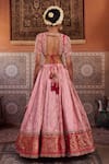 Shop_Kapda Dori_Fuchsia Sequins, Pearls V-neck Banarsi Silk Lehenga Set _at_Aza_Fashions