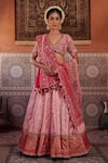 Buy_Kapda Dori_Fuchsia Sequins, Pearls V-neck Banarsi Silk Lehenga Set _at_Aza_Fashions
