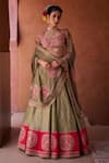 Buy_Kapda Dori_Green Organza, Silk Sequins, Pearls, Sage And Fuchsia Embroidered Lehenga Set _at_Aza_Fashions