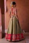 Kapda Dori_Green Organza, Silk Sequins, Pearls, Sage And Fuchsia Embroidered Lehenga Set _Online_at_Aza_Fashions