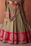 Shop_Kapda Dori_Green Organza, Silk Sequins, Pearls, Sage And Fuchsia Embroidered Lehenga Set _Online_at_Aza_Fashions
