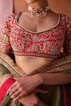 Kapda Dori_Green Organza, Silk Sequins, Pearls, Sage And Fuchsia Embroidered Lehenga Set _at_Aza_Fashions