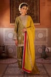 Buy_Kapda Dori_Green Organza, Silk Sequins, Embroidery Round Neck Sage And Mustard Kurta Set _at_Aza_Fashions