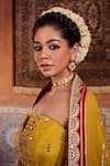 Buy_Kapda Dori_Mustard Organza, Silk Sequins, Zari, Beads Yellow And Raspberry Wine Lehenga Set _Online_at_Aza_Fashions
