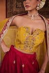 Kapda Dori_Mustard Organza, Silk Sequins, Zari, Beads Yellow And Raspberry Wine Lehenga Set _at_Aza_Fashions