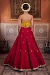 Shop_Kapda Dori_Mustard Organza, Silk Sequins, Zari, Beads Yellow And Raspberry Wine Lehenga Set _at_Aza_Fashions