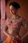 Kapda Dori_Rust Silk, Organza Beads, Sequins, Cut Work Orange And Magenta Pink Lehenga Set _at_Aza_Fashions