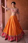Buy_Kapda Dori_Rust Silk, Organza Beads, Sequins, Cut Work Orange And Magenta Pink Lehenga Set 