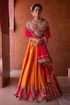 Buy_Kapda Dori_Rust Silk, Organza Beads, Sequins, Cut Work Orange And Magenta Pink Lehenga Set _at_Aza_Fashions