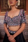 Shop_Kapda Dori_Black Beads, Sequins, Pearls Sweetheart Neck Embroidered Lehenga Set _Online_at_Aza_Fashions