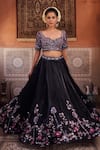 Kapda Dori_Black Beads, Sequins, Pearls Sweetheart Neck Embroidered Lehenga Set _at_Aza_Fashions