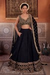 Buy_Kapda Dori_Black Georgette Sequins, Crystals, Pearls V-neck Upada Silk Lehenga Set _at_Aza_Fashions