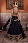 Kapda Dori_Black Georgette Sequins, Crystals, Pearls V-neck Upada Silk Lehenga Set _at_Aza_Fashions