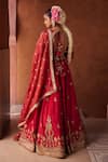 Kapda Dori_Red Tissue Sequins, Stones, Pearls Round Redish Coral Embroidered Lehenga Set _Online_at_Aza_Fashions