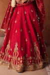 Buy_Kapda Dori_Red Tissue Sequins, Stones, Pearls Round Redish Coral Embroidered Lehenga Set _Online_at_Aza_Fashions