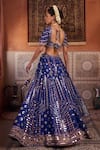 Shop_Kapda Dori_Blue Silk, Net Mirrors, Sequins, Gota Patti Round Neck Royal Work Lehenga Set _at_Aza_Fashions