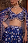 Buy_Kapda Dori_Blue Silk, Net Mirrors, Sequins, Gota Patti Round Neck Royal Work Lehenga Set _Online_at_Aza_Fashions