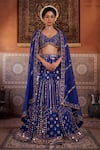 Buy_Kapda Dori_Blue Silk, Net Mirrors, Sequins, Gota Patti Round Neck Royal Work Lehenga Set _at_Aza_Fashions