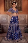 Shop_Kapda Dori_Blue Silk, Net Mirrors, Sequins, Gota Patti Round Neck Royal Work Lehenga Set _Online_at_Aza_Fashions